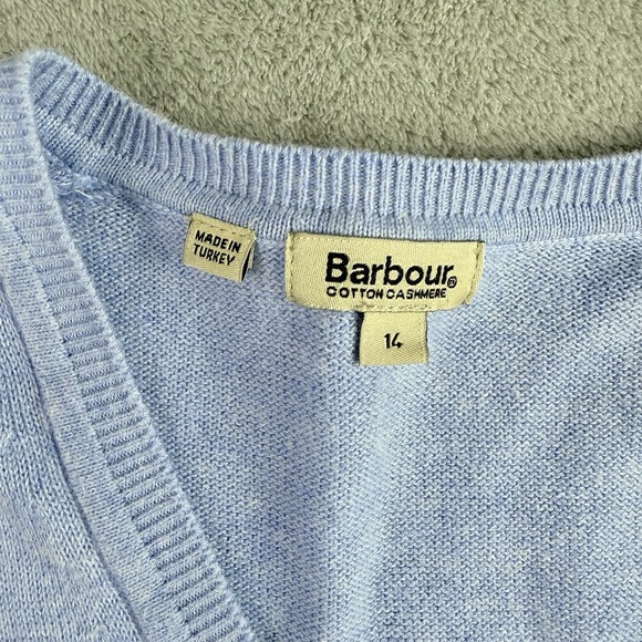 Barbour Sweater Womens 14 Worker Blue Cotton Cashmere Knit V Neck Long Sleeve - Picture 10 of 15